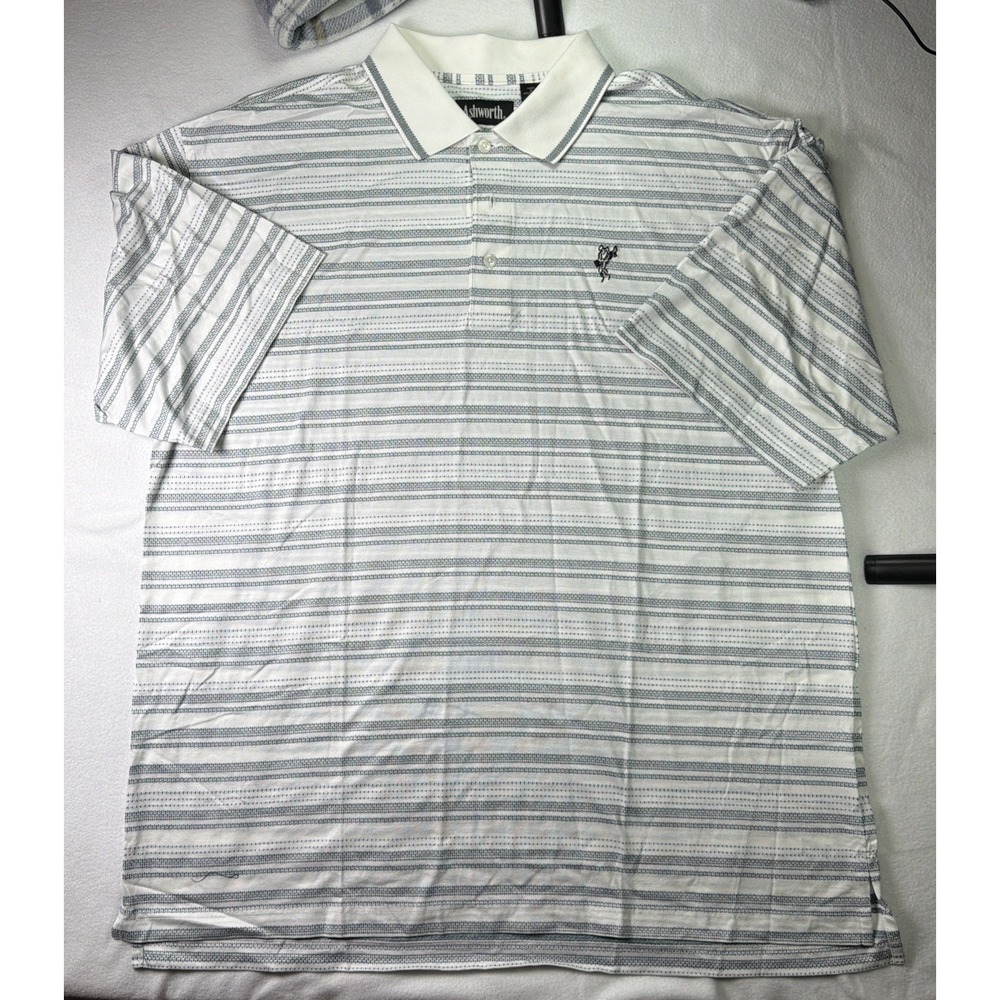 Ashworth Men White  XL Polo Collar Cotton Short Sleeves Stripes Shirt Golf